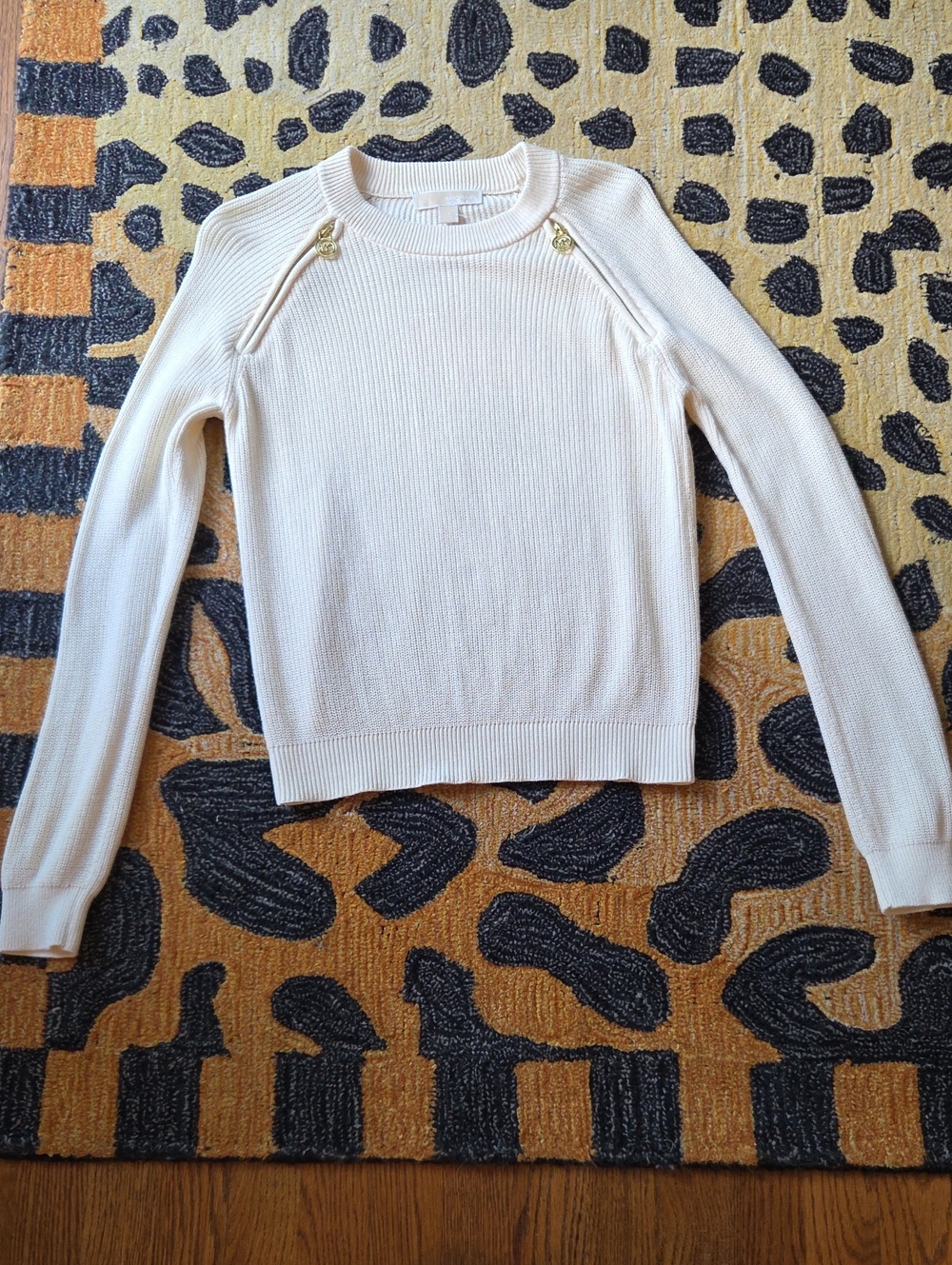 Michael Kors Cream Crewneck Sweater with Gold Buttons